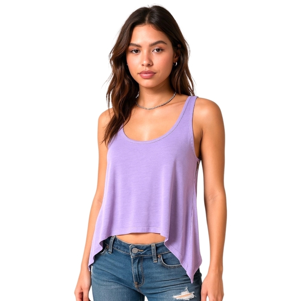 Y2K Max Rave Lavender Tank Top MED Asymmetrical Hem Exposed Zipper Racerback 00s